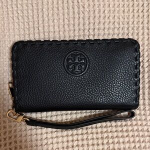 Tory Burch Black Pebbled Leather Wristlet